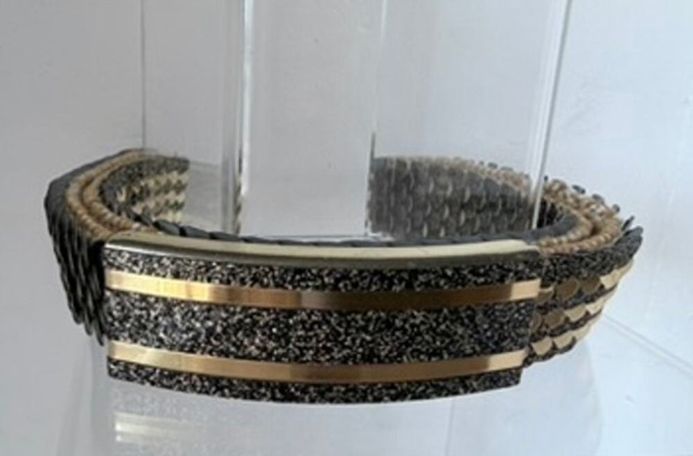 Vintage 70s Metallic Stretchy Belt Black Gold Glamorous Sparkle Statement Retro